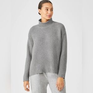 EILEEN FISHER | Recycled Cashmere Wool Funnel Neck Top | Gray | Small